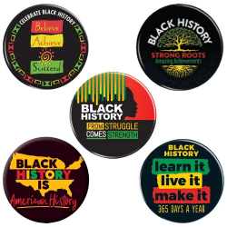 Black History Month Buttons (Pack of 50 Assorted)  black history month theme buttos, button, Black History Month Button, Black History Month decorations, Black History Month theme decorations, promotional items, black history month giveaways,