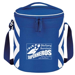"Dietary Services: Superheroes Saving The Day With Nutrition" Geometric Print Accent 12-Pack Round Cooler  Food, Service, Dietary, Services, Nutrition, Geometric, design, Accent, Round, cooler, 12 pack cooler, Promotional, Imprinted, Travel, Custom, Personalized, Bag 