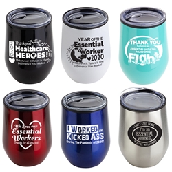 Essential Workers Appreciation & Recognition 12 oz Stainless Steel/Polypropylene Wine Goblet  Essential Worker Appreciation, Recognition, Wine Tumbler,  Goblet, 11 oz wine goblet, wine holder, wine tumbler, Stainless Steel Wine Holder, 10 oz tumbler, Imprinted Tumblers, Stainless Steel Tumblers, Care Promotions, 