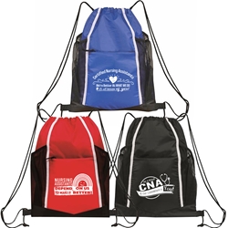 Nursing Assistants & CNA theme Sports Pack with Bottle Pockets     Nursing Assistants Theme Sport Backpack, CNA Appreciation Theme Drawstring Backpack, Promotional Backpack, Imprinted Backpack, Sport pack, Polyester, Gift, Outlet, Organizer 