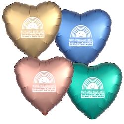 "Nursing Assistants: Depend On Us To Make It Better" Heart Shaped Foil Balloons (Pack of 12 assorted colors)     Nursing Assistants Week, NA Week, CNA Week, Theme, Nurses, Nursing, foil balloons, mylar, party goods, decorations, celebrations, round shaped balloons, promotional balloons, custom balloons, imprinted balloons