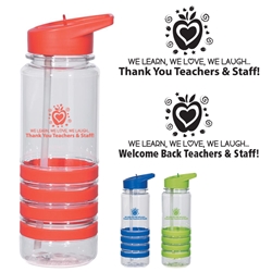 We Learn, We Love, We Laugh…Thank You (Or Welcome Back) Teachers & Staff! Design 24 Oz. Banded Gripper Bottle With Straw  24 Oz. Banded Gripper Bottle With Straw, Teachers, Teaching, School, Staff, Design, Stock, Banded, Gripper, Bottle, with, straw, Awareness, Sport, Water, Event, Walks, Run, Imprinted, Personalized, Promotional, with name on it, Gift Idea, Giveaway,