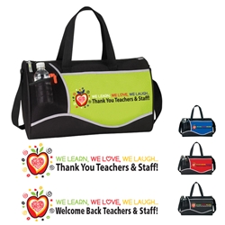 We Learn, We Love, We Laugh…Thank You  (Or Welcome Back) Teachers & Staff! Design Cross Sport Duffle  Cross, Sport, School, Staff, Teachers, Nurses, Polyester, Travel, Custom, Personalized, Bag 